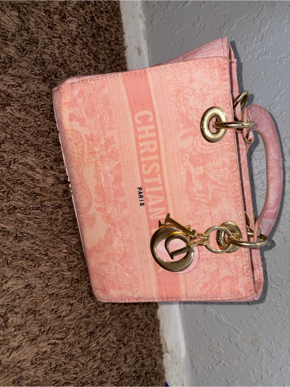 Dior Pink Toile Mini Satchel with Gold Hardware